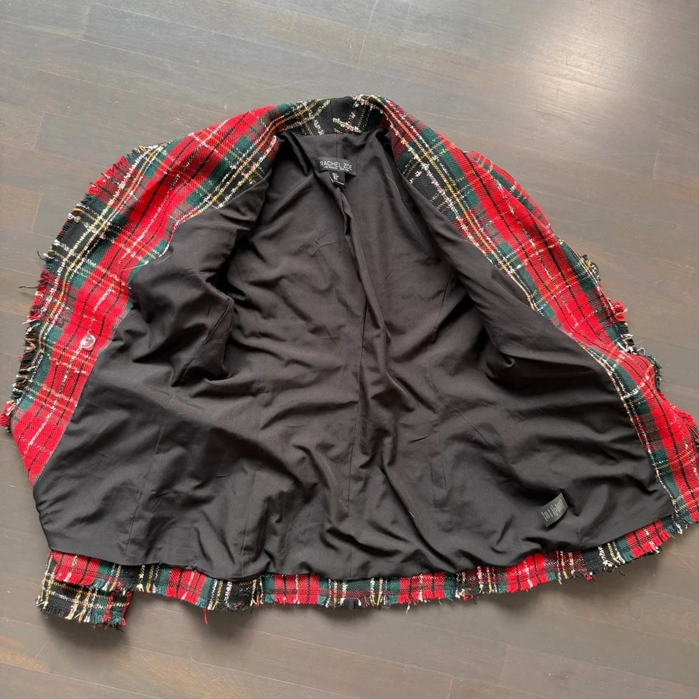 Rachel Zoe Tweed Plaid Red Black Jacket size small